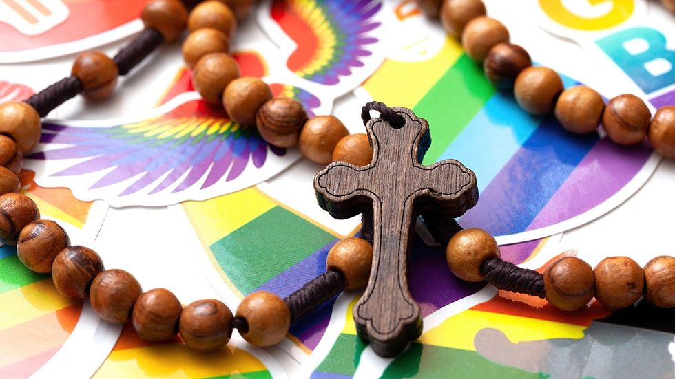 Catholic Holy Rosary Prayer Beads Cross Rainbow LGBTQ Stickers