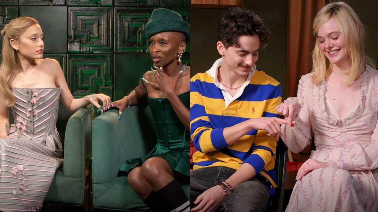 celebrity press interviews wicked movie arianna grande holding space finger cynthia erivo complete unknown Timothée Chalamet Elle Fanning