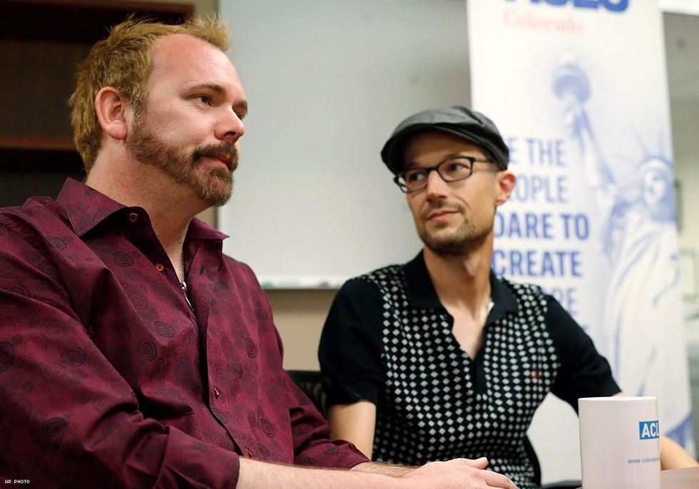 Charlie Craig, left, and David Mullins talk about the U.S. Supreme Court ruling.