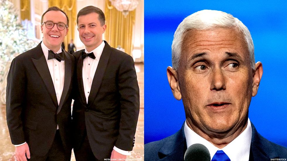 Chasten and Pete Buttigieg and former VP Mike Pence