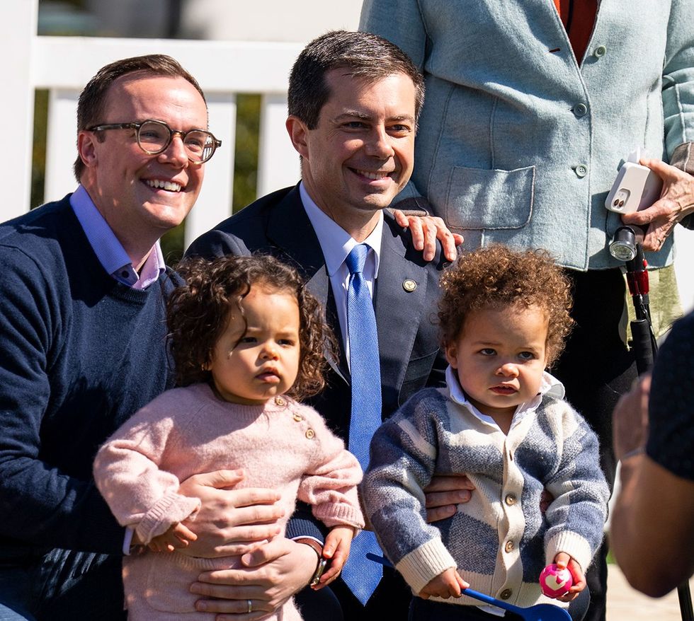 Chasten and Pete Buttigieg with their children Penelope and Gus Easter Egg Roll White House