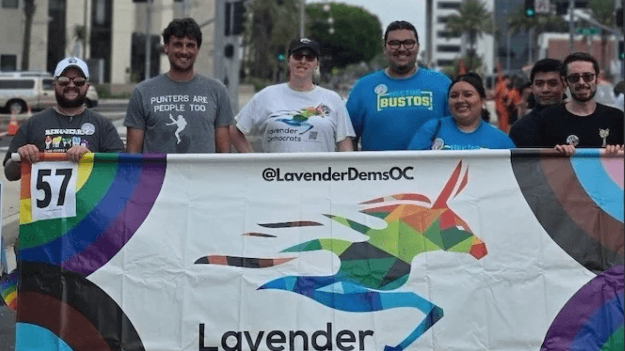 Chris Kluwe, second from left, marches in the Orange County Pride in Santa Ana, Oct. 10. Kluwe, a long-time supporter of the LGBTQ+ community, is on the Nov. 3 ballot as a candidate for state Assembly District 72.