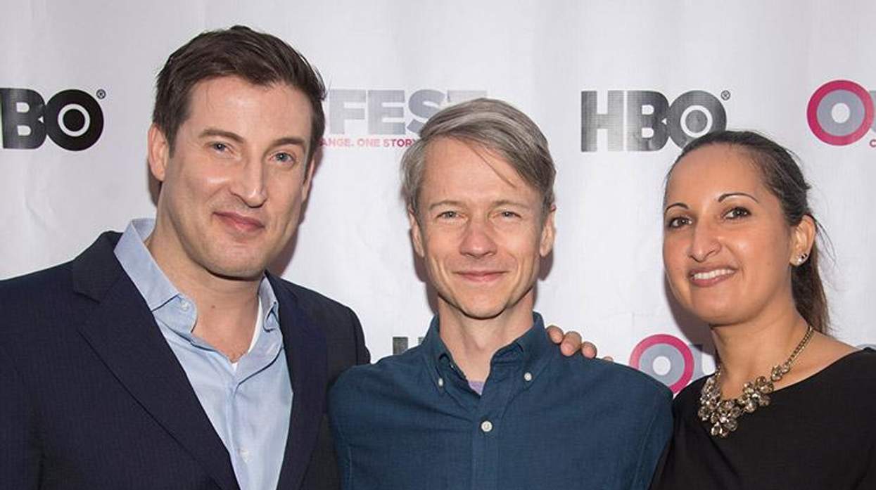 Christopher Racster (L-R), Outfest Achievement Award recipient John Cameron Mitchell and Outfest Director of Programming Lucy Mukerjee-Brown