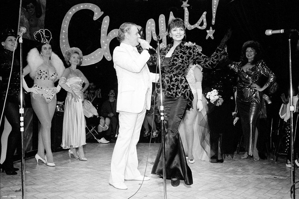 Chrysis at her last performance at LaMama with the Penguin Club dancers, 1989.