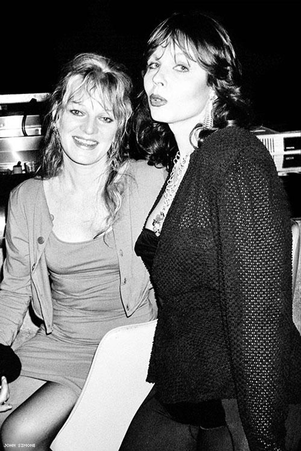 Chrysis with author and John Waters' actress Cookie Mueller at Divine's memorial at the Tunnel Club, 1988.