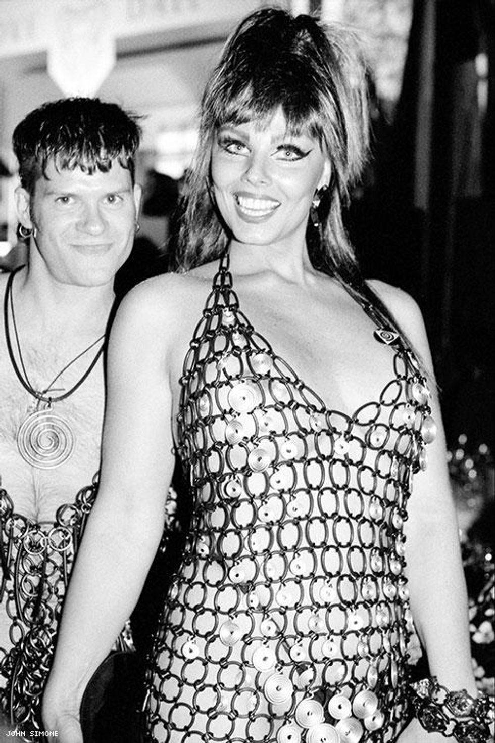 Chrysis with chain-mail designer David Spada at Susanne Bartsch's Loveball at Roseland, 1989.