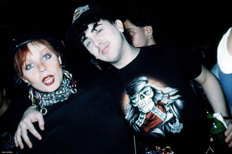 Chrysis with Steven Perfidia Kirkham (host of the IFC event) at the World nightclub, 1988.