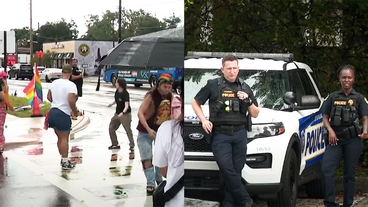 Citizens at Pulse memorial in Orlando Police guarding Pulse memorial