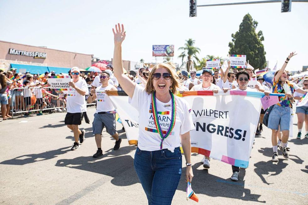 Congressional candidate Marni von Wilpert marches during the 2026 San Diego Pride Parade on July 18, 2026