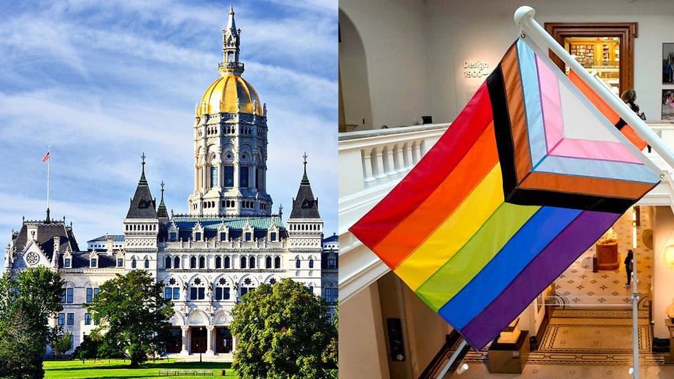 Connecticut State Capitol Building Progress Pride LGBTQ Flag Inside Government Building