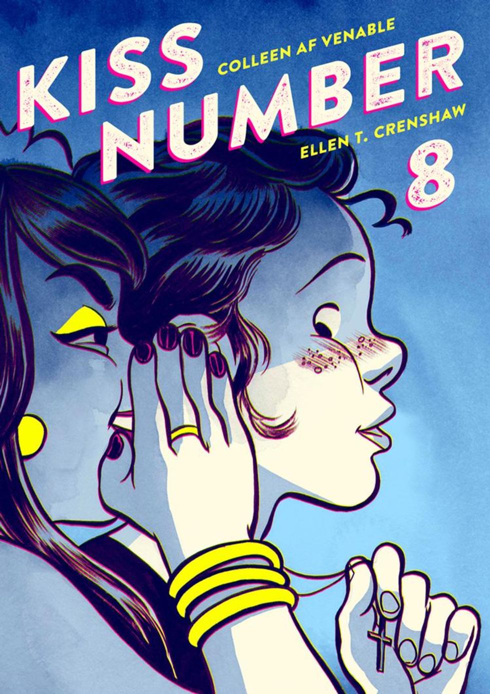 Cover of Kiss Number 8 featuring a girl whispering in another girl's ear