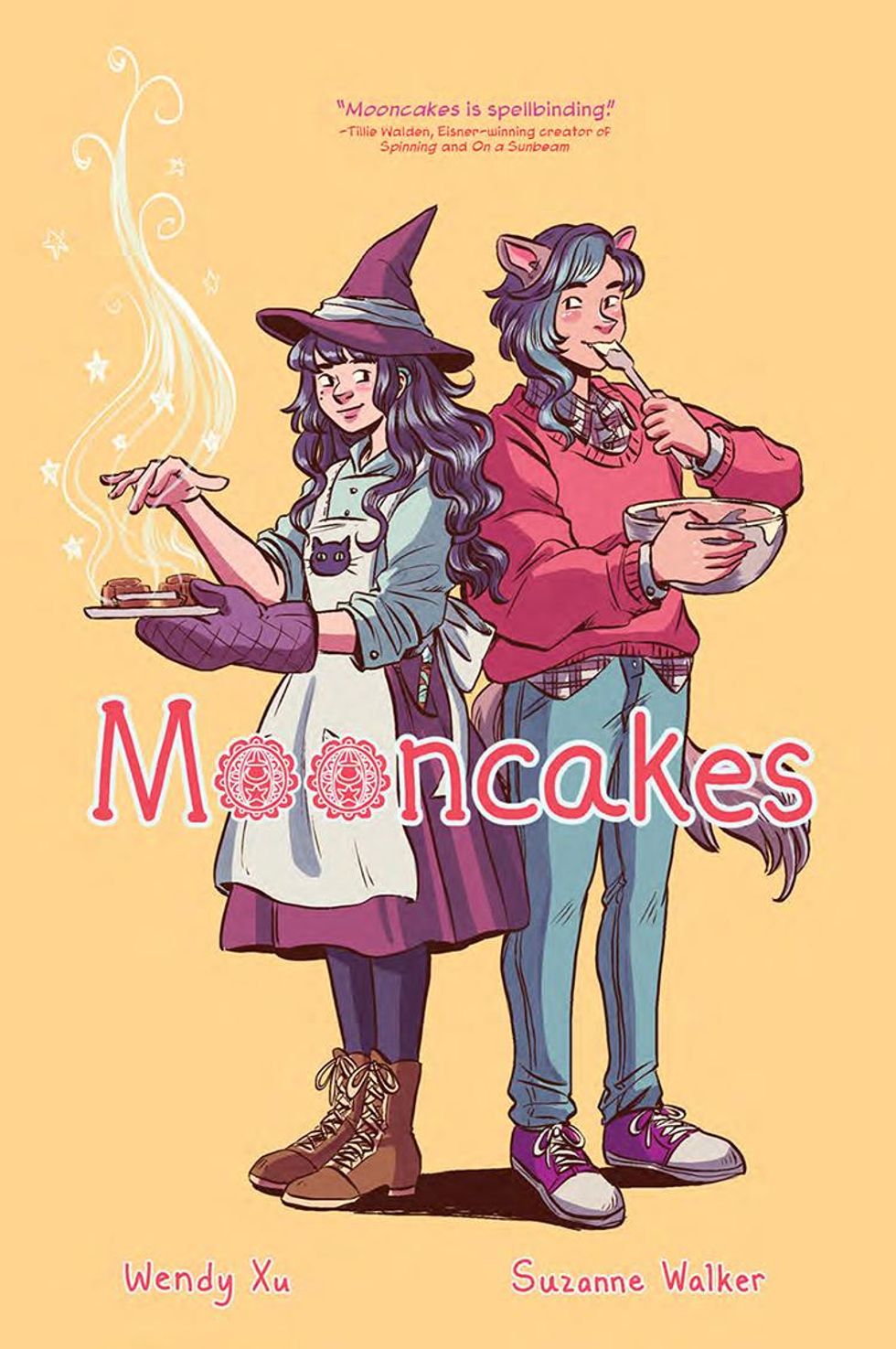 Cover of Mooncakes graphic novel featuring a girl witch and girl werewolf