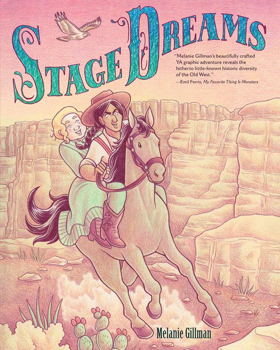 Cover of Stage Dreams featuring a Native American woman and white trans woman on a horse
