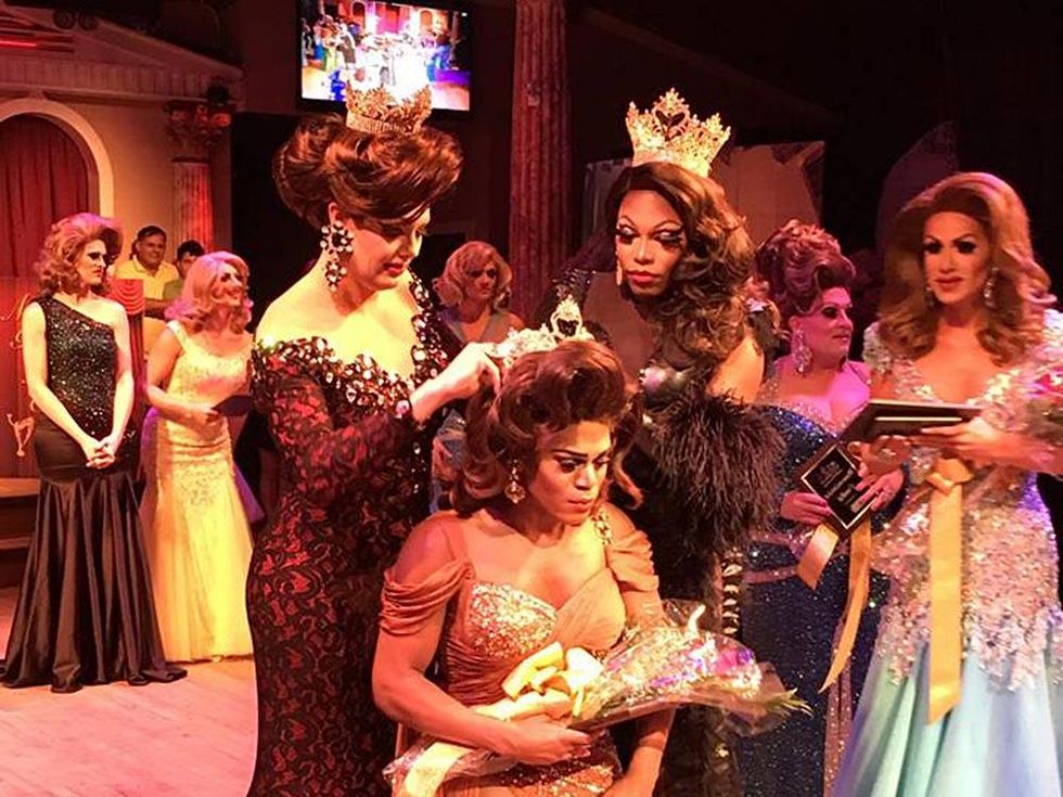 Crowning of Chloe Cassidy, Miss Gay NC America 2016 by Vivian Vaughn (MGNCA 2015 on left) and Asia T. O'Hara (MGA 2015 on right).