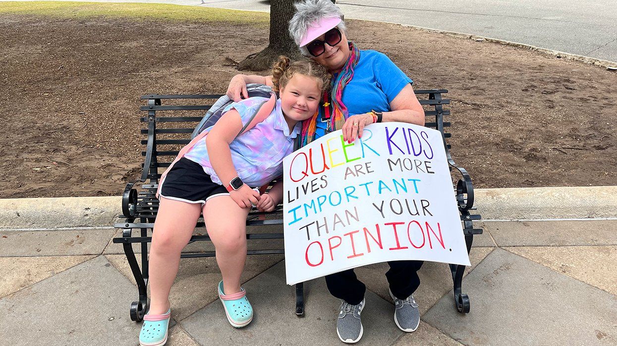 Crystal and her grandmother protesting for trans youth rights at the Texas capitol
