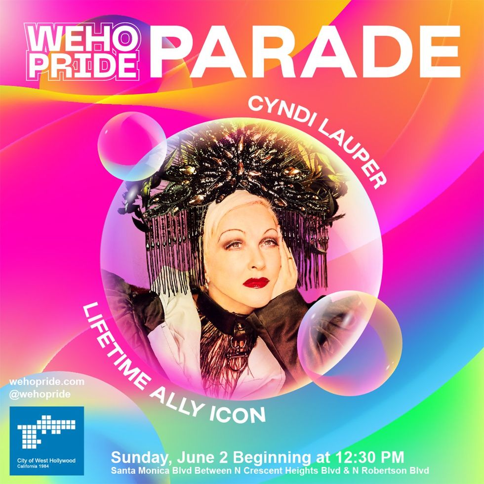 Cyndi Lauper named WeHo Pride 2024 Lifetime Ally Icon West Hollywood Los Angeles California