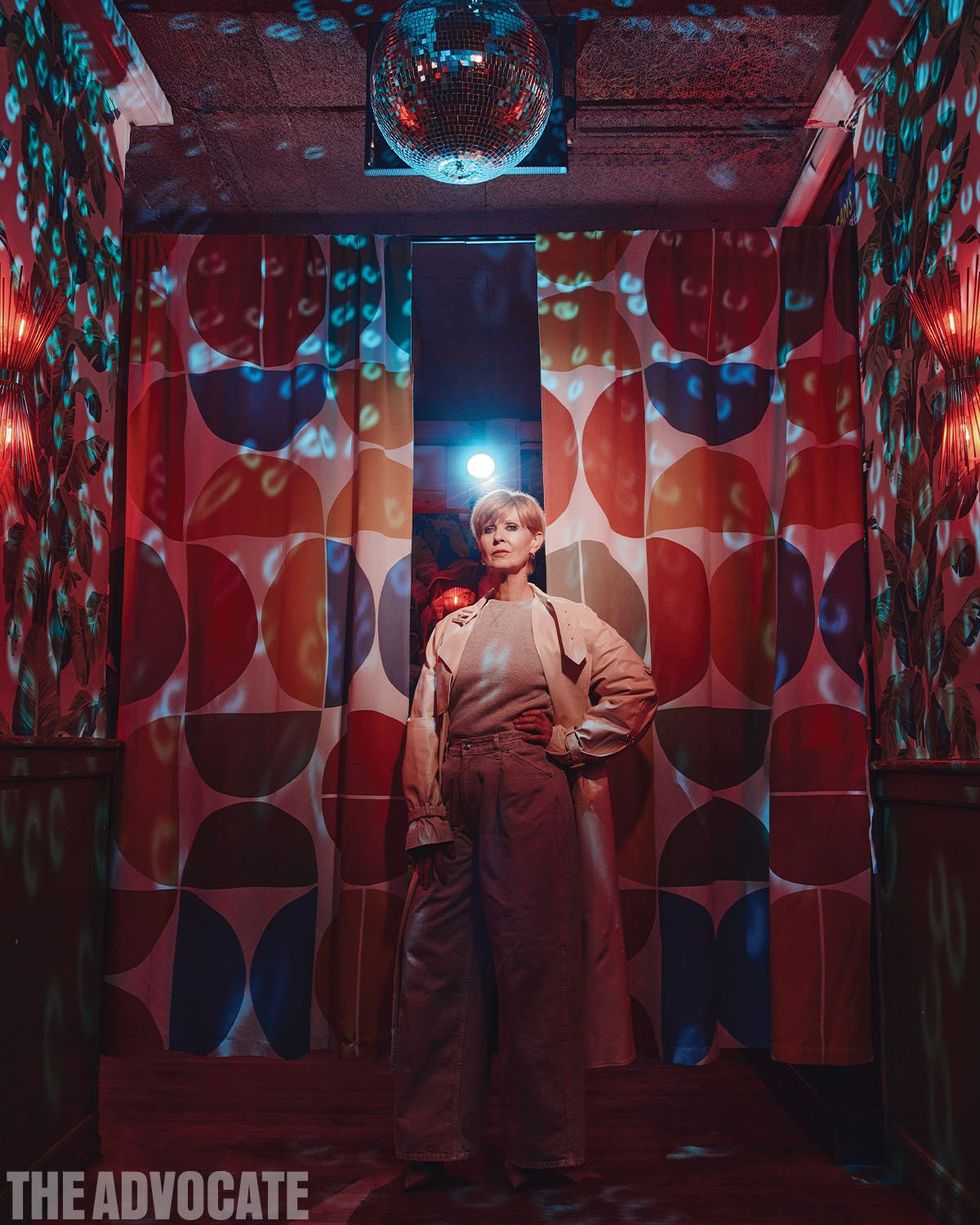 Cynthia Nixon poses inside famed queer bar Henrietta Hudson in NYC