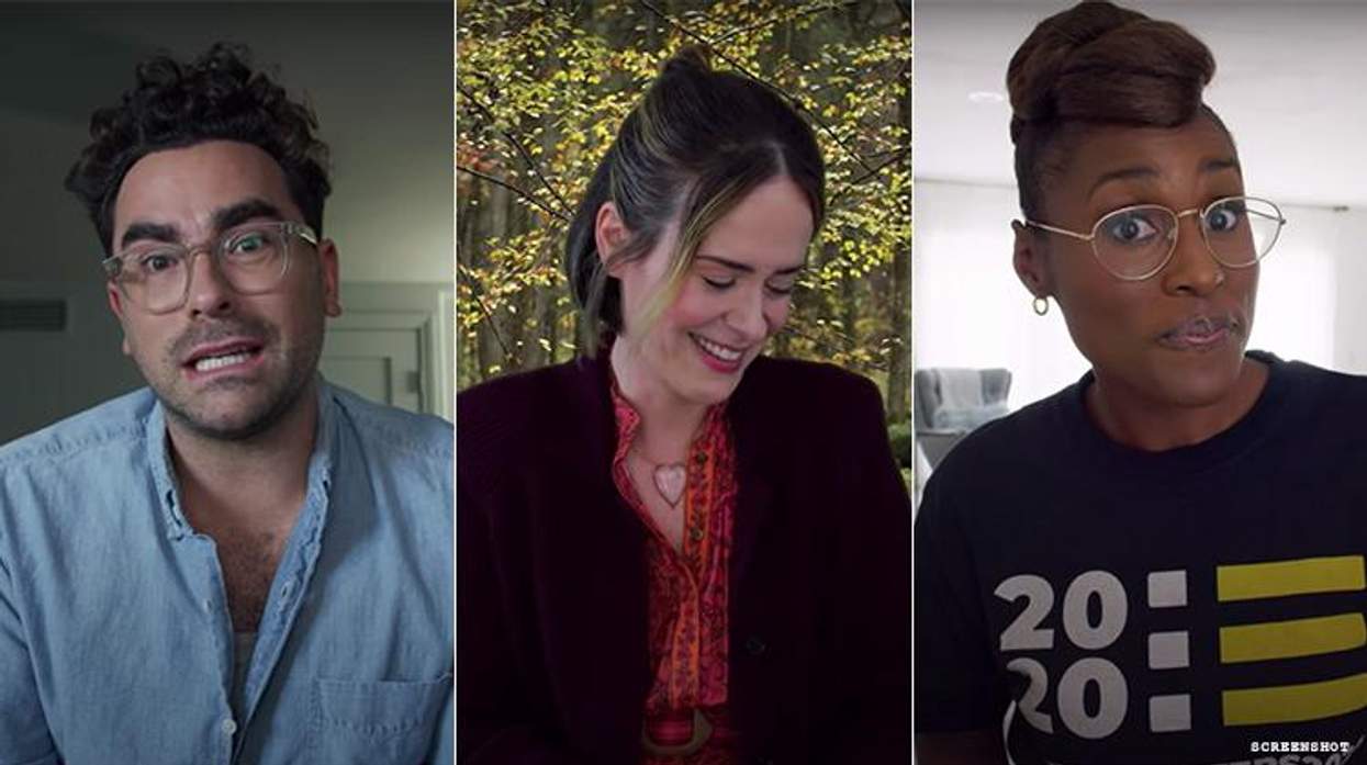 Dan Levy, Sarah Paulson and Issa Rae in "Coastal Elites"