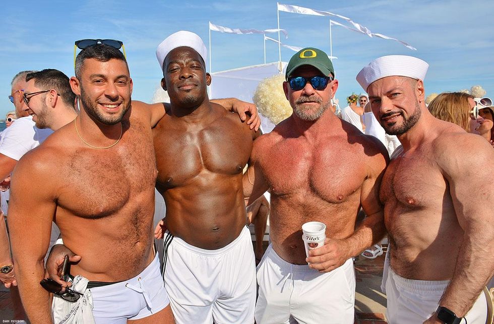 Dan McKeon got these adults acting up at Provincetown's ritual bash on the beach to close the official season.