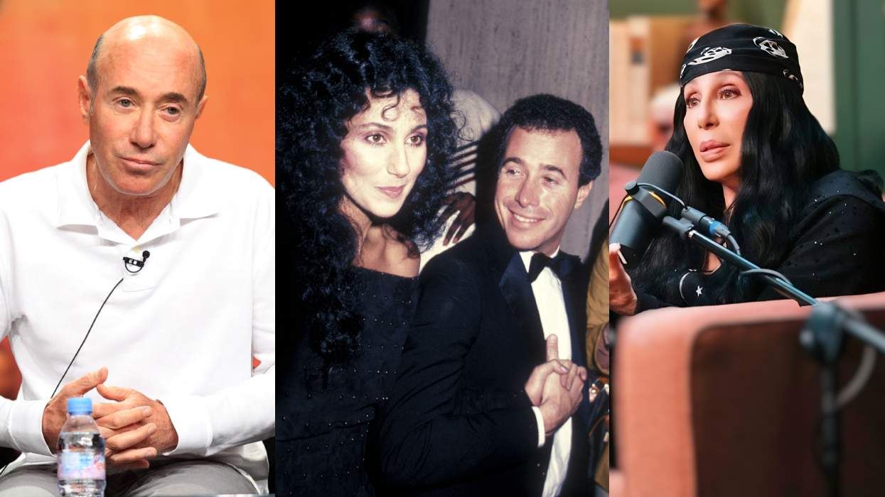 David Geffen at a Television Critics Association panel via PBS; Cher and David Geffen at the Dreamgirls opening night in March 1983; Cher in an Armchair Expert podcast interview cohosted by Dax Shepard and Monica Padman