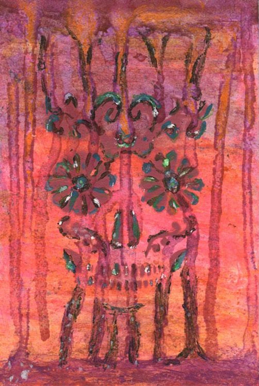 "day of the dead," acrylic, watercolor, and spray paint on paper