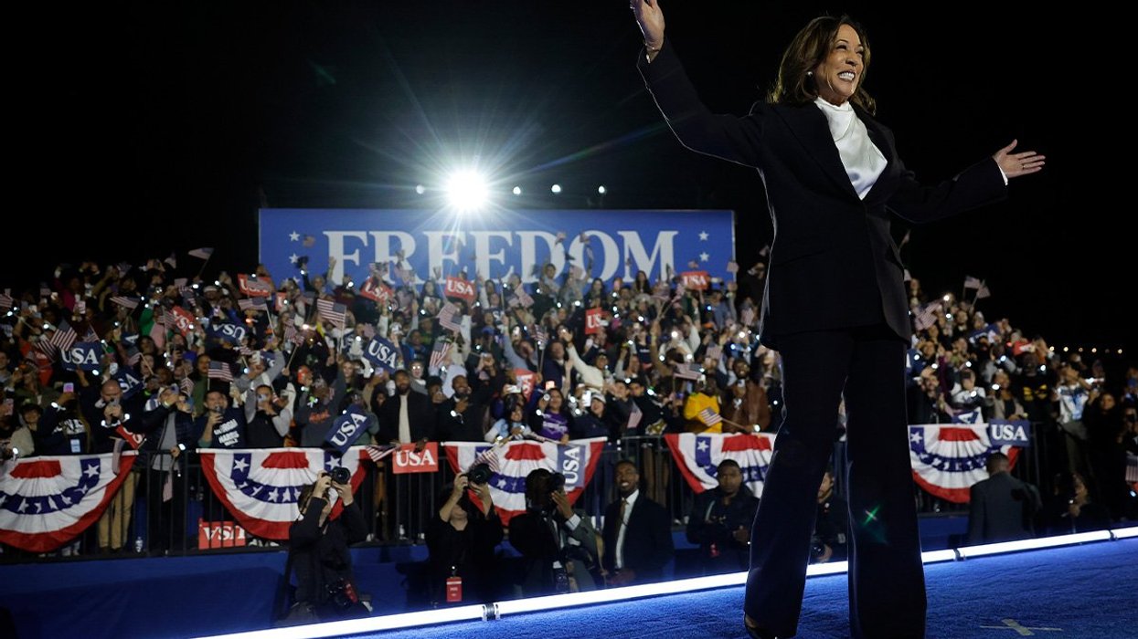 Democratic presidential nominee, U.S. Vice President Kamala Harris, arrives on stage for a campaign rally on the Ellipse