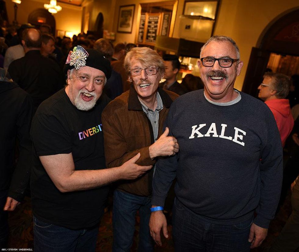 Designer of the rainbow flag, Gilbert Baker (left) and friends
