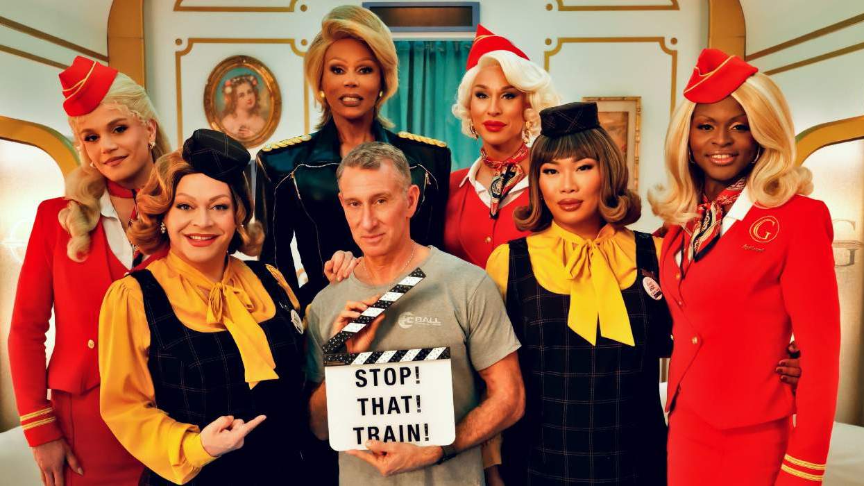 Director Adam Shankman with RuPaul's Drag Race queens in Stop! That! Train!