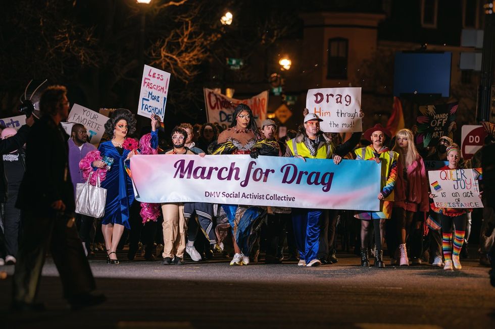 DMV Social Activist Collective and Qommittee organized a Rally & March for Drag at Washington, D.C. John F. Kennedy Center for the Performing Arts on March 8, 2025