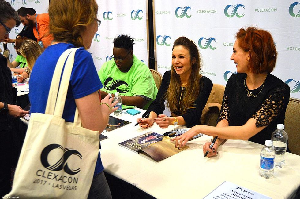 Dominique Provost Chalkley and Katherine Barrell signing