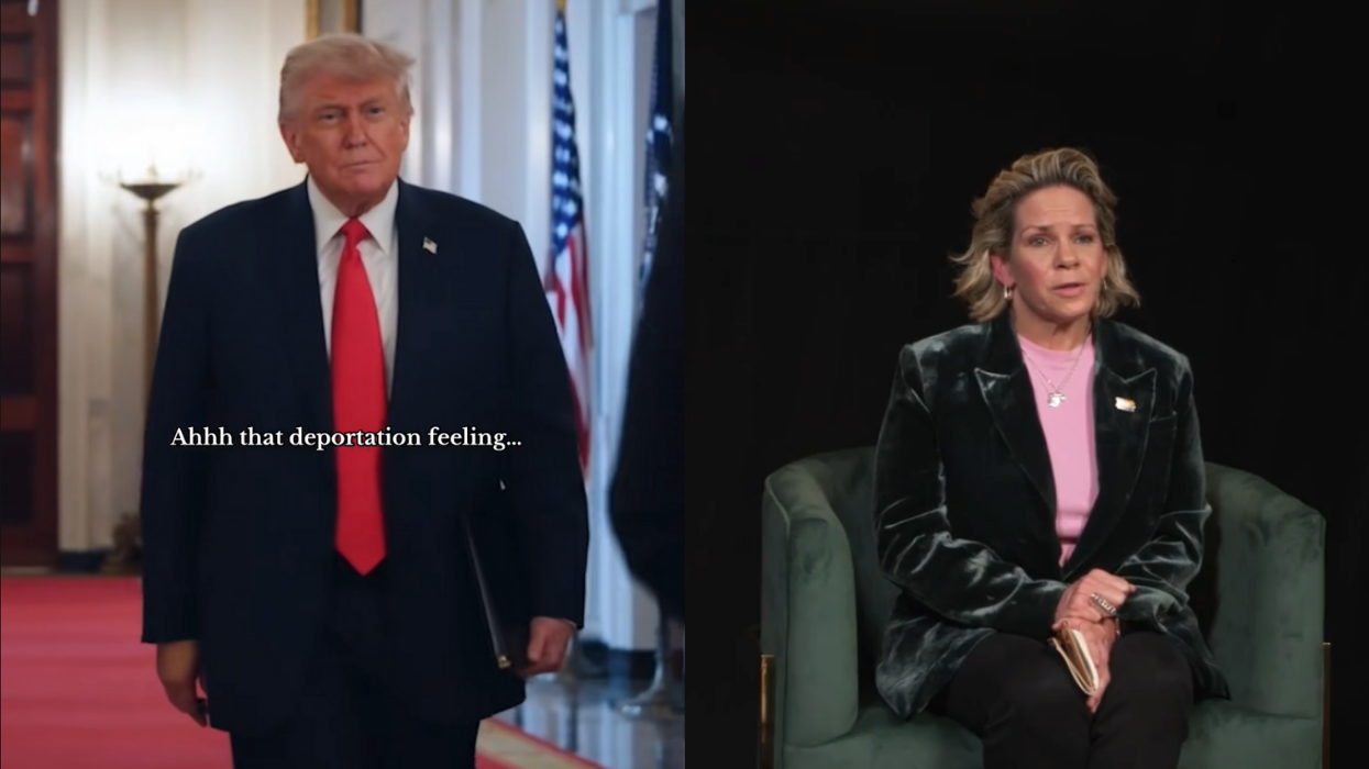 Donald trump in a White House TikTok video and Tracy E. Gilchrist during the 'holding space' interview.