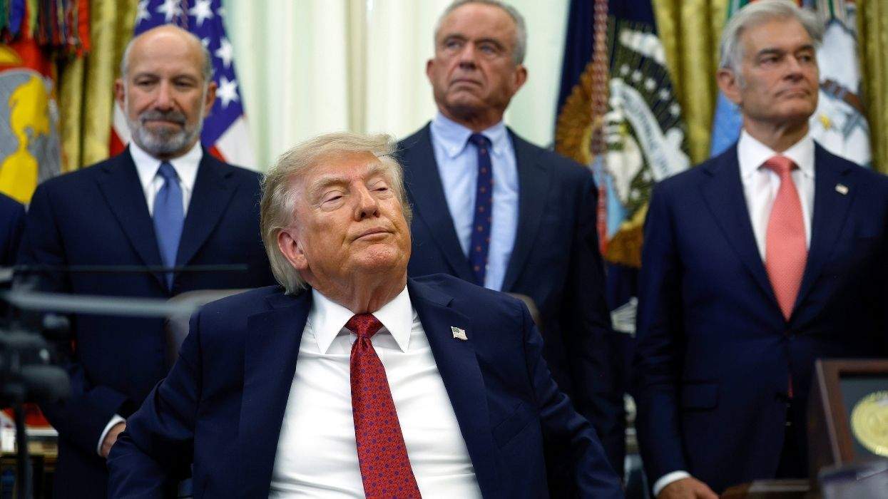 donald trump with cabinet officials howard lutnick, robert f. kennedy jr., and mehmet oz