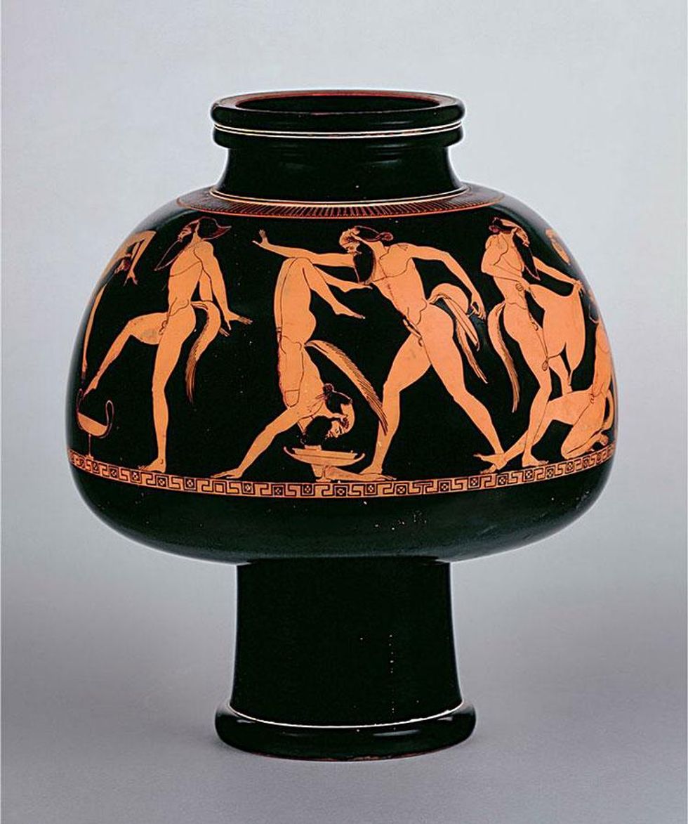 Douris, Frolicking Satyrs, 480BCE. Red figure on psykter, ceramic. British Museum, London