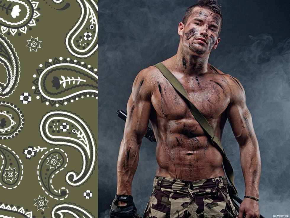 Drab olive on left = military top. Drab olive on right = military bottom.