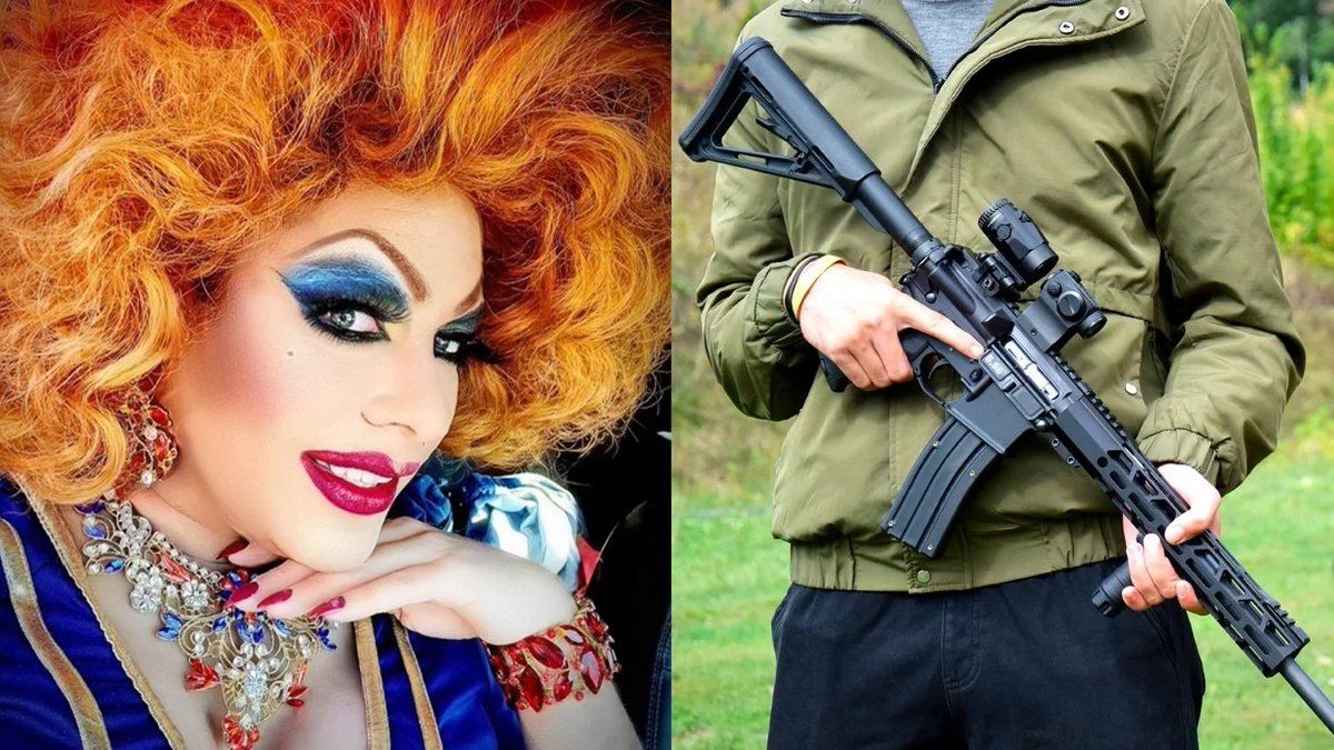 Drag Queen Veronika Electronika Man Brandishing Assault Rifle Gun Murder Weapon