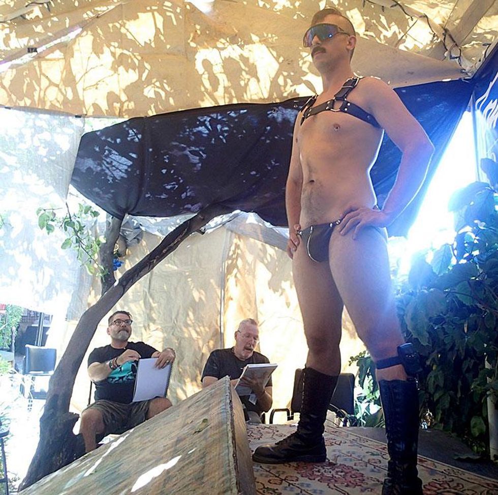 Drawing from a live model has been a tradition for centuries. Perhaps not in a leather jock strap, but still...