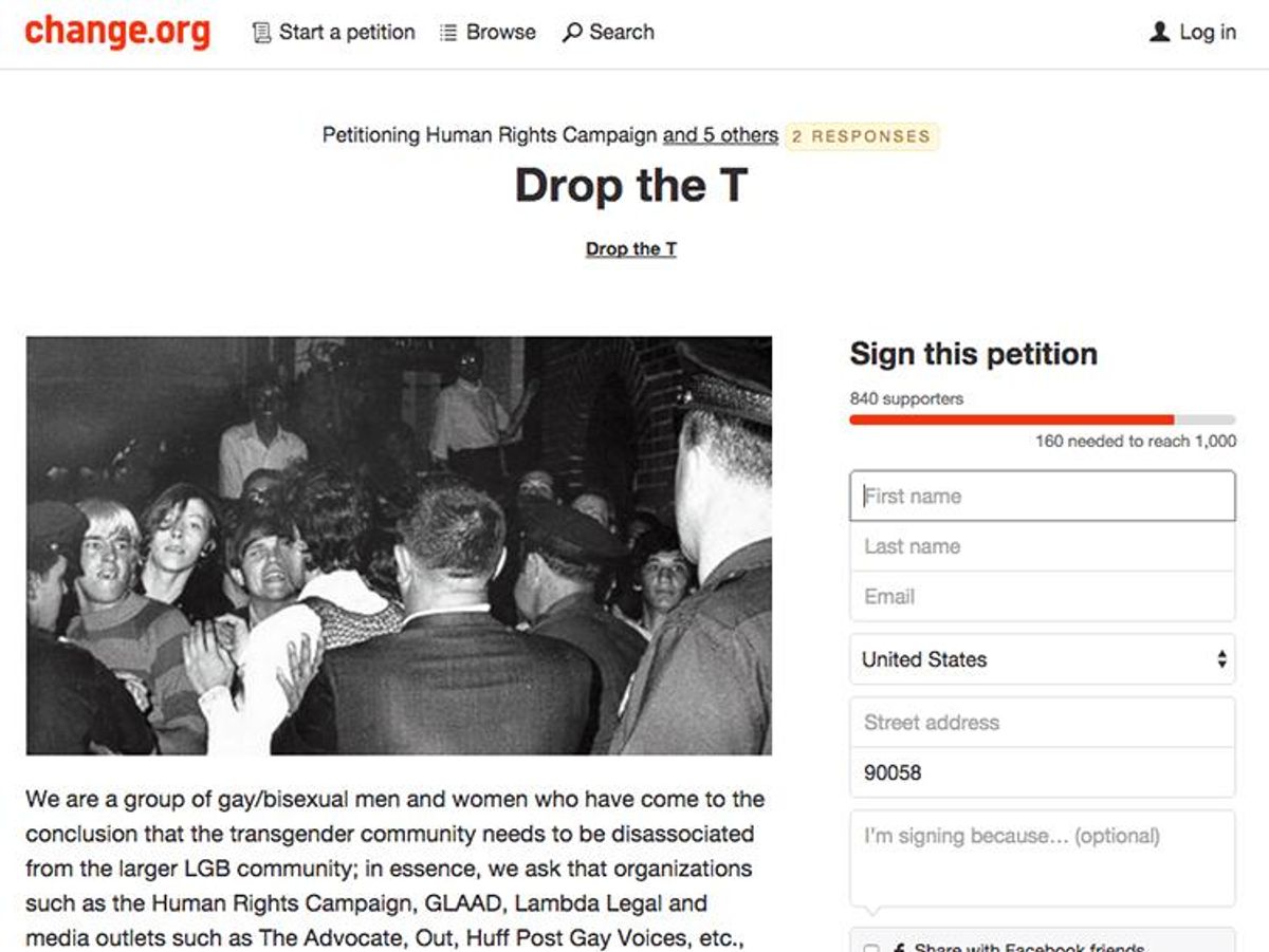 'Drop the T' petition on Change.org
