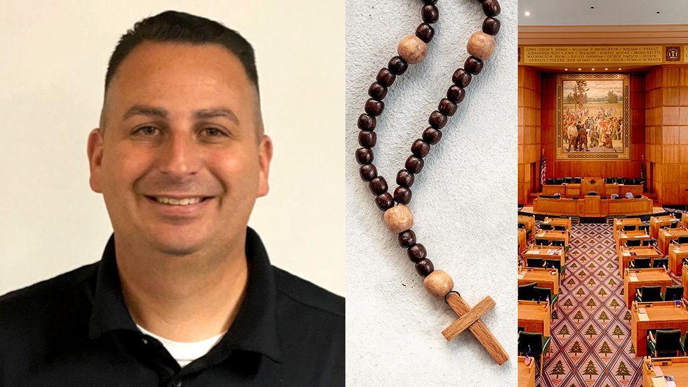 Dwayne Yunker Christian Nationalist Prayer Rosary Beads Oregon House of Representatives Chamber