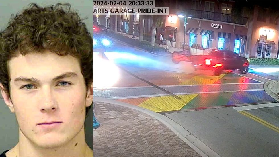 Dylan Brewer mugshot security camera footage truck burnout deface lgbtq pride rainbow crosswalk