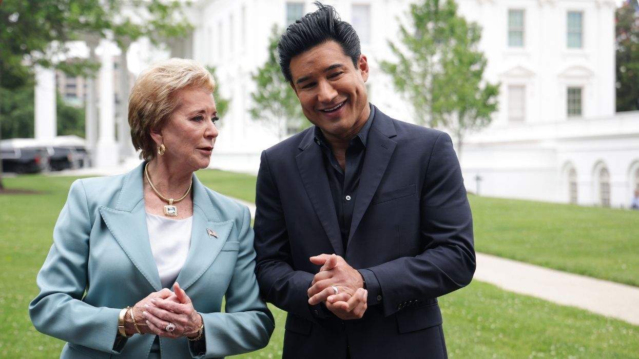 education secretary linda mcmahon and actor mario lopez on the north lawn of the white house