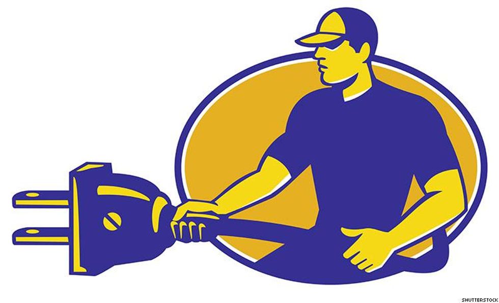 electrician holding plug illustration