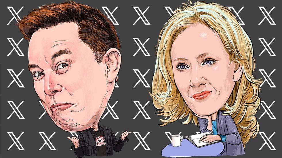 Elon Musk JK Rowling Twitter X illustrations