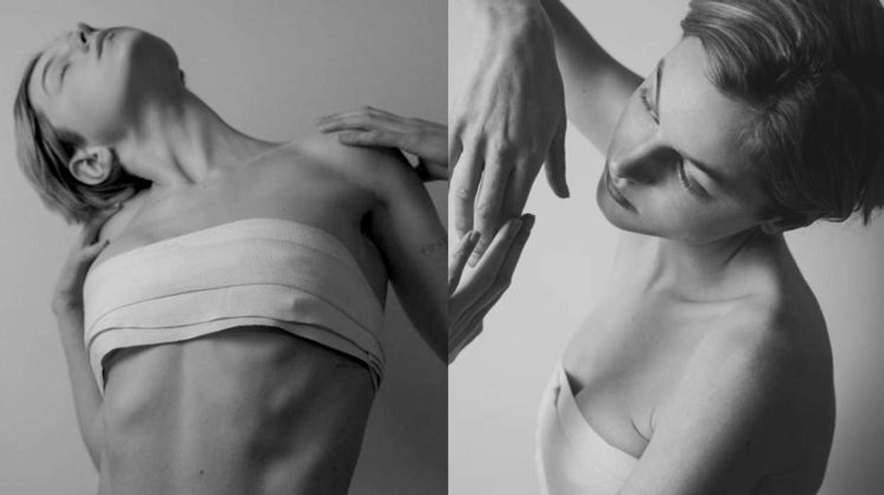 Emma Corrin in a binder.