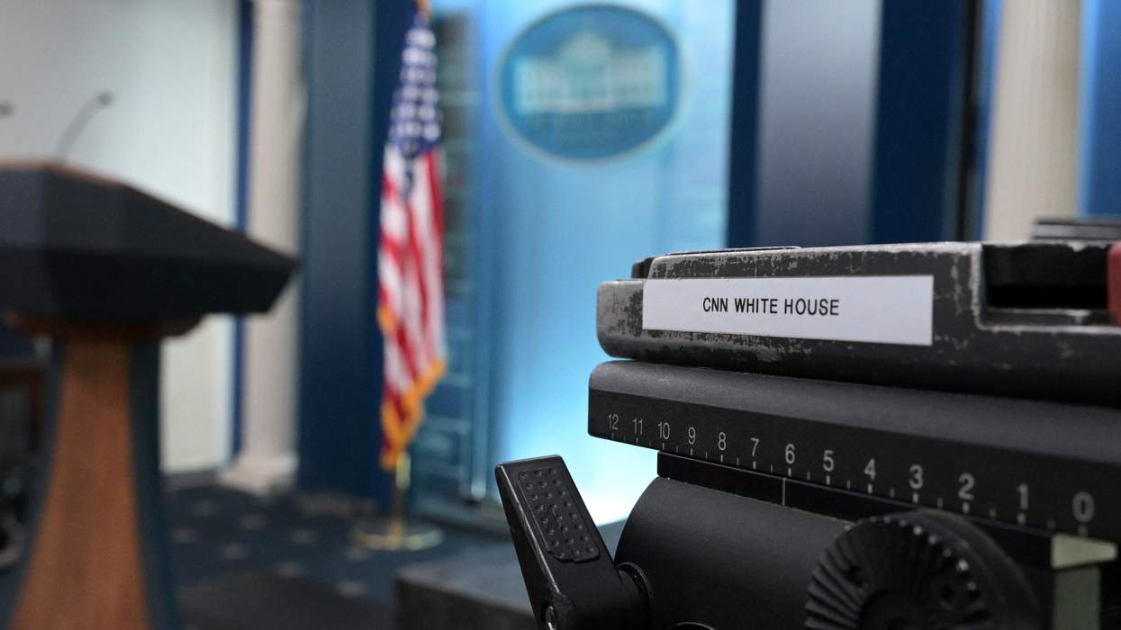 Empty camera equipment that says CNN White House