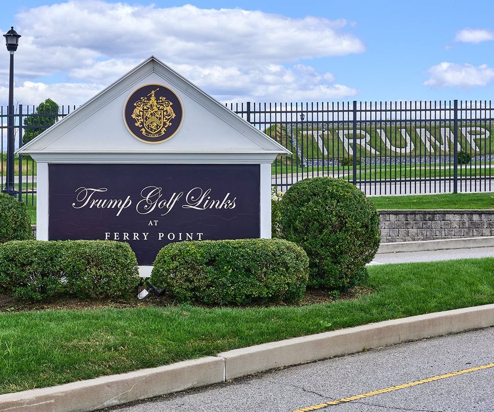 entrance to Trump Golf Links at Ferry Point Bronx NYC public golf course designed by Jack Nicklaus