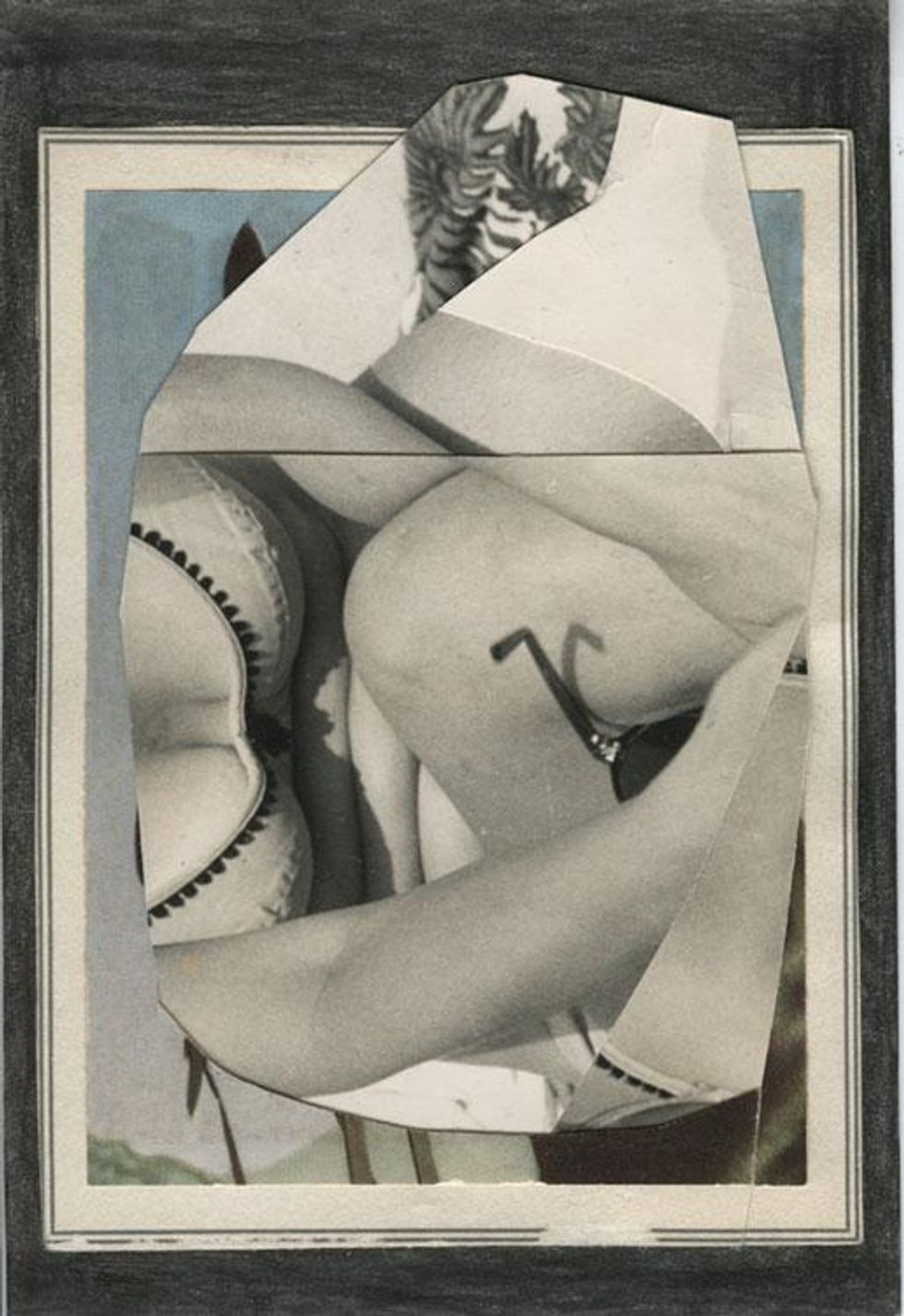 "Equestrian Beach Day," collage with graphite on paper