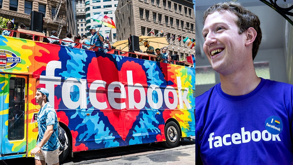 Facebook LGBT pride parade bus san francisco CEO Mark Zuckerberg rainbow sticker