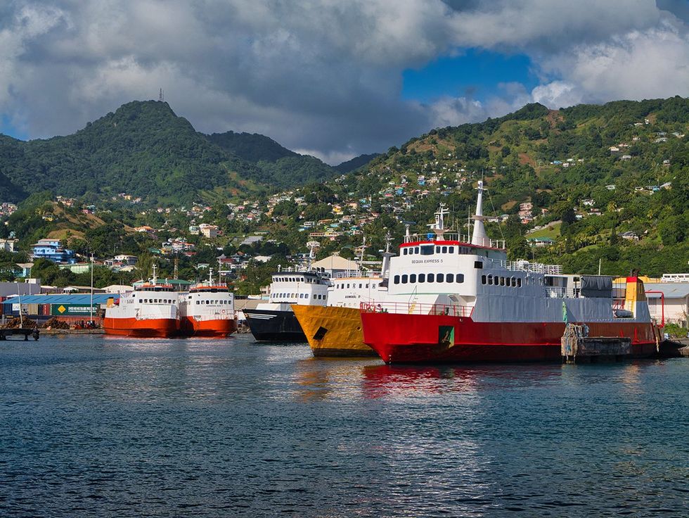 ferries moored at Kingstown saint vincent and the grenadines in the Caribbean