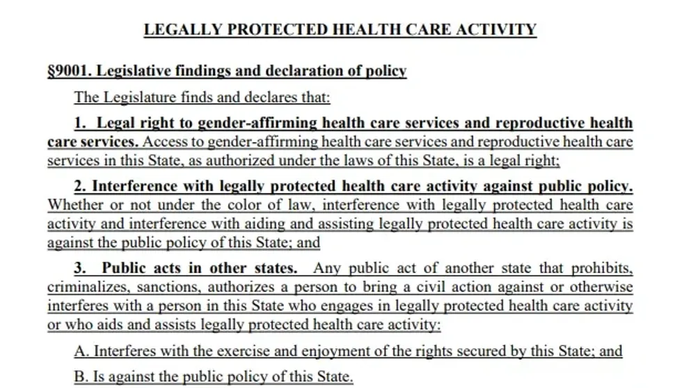 Findings used to justify LD227, a gender affirming care and transgender sanctuary law.
