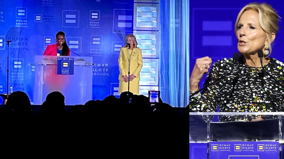 First Lady Dr Jill Biden being introduced by HRC president Kelley Robinson Equality in Action conference Washington DC Virginia and at Human Rights Campaign 2024 Los Angeles California Dinner Fairmont Century Plaza